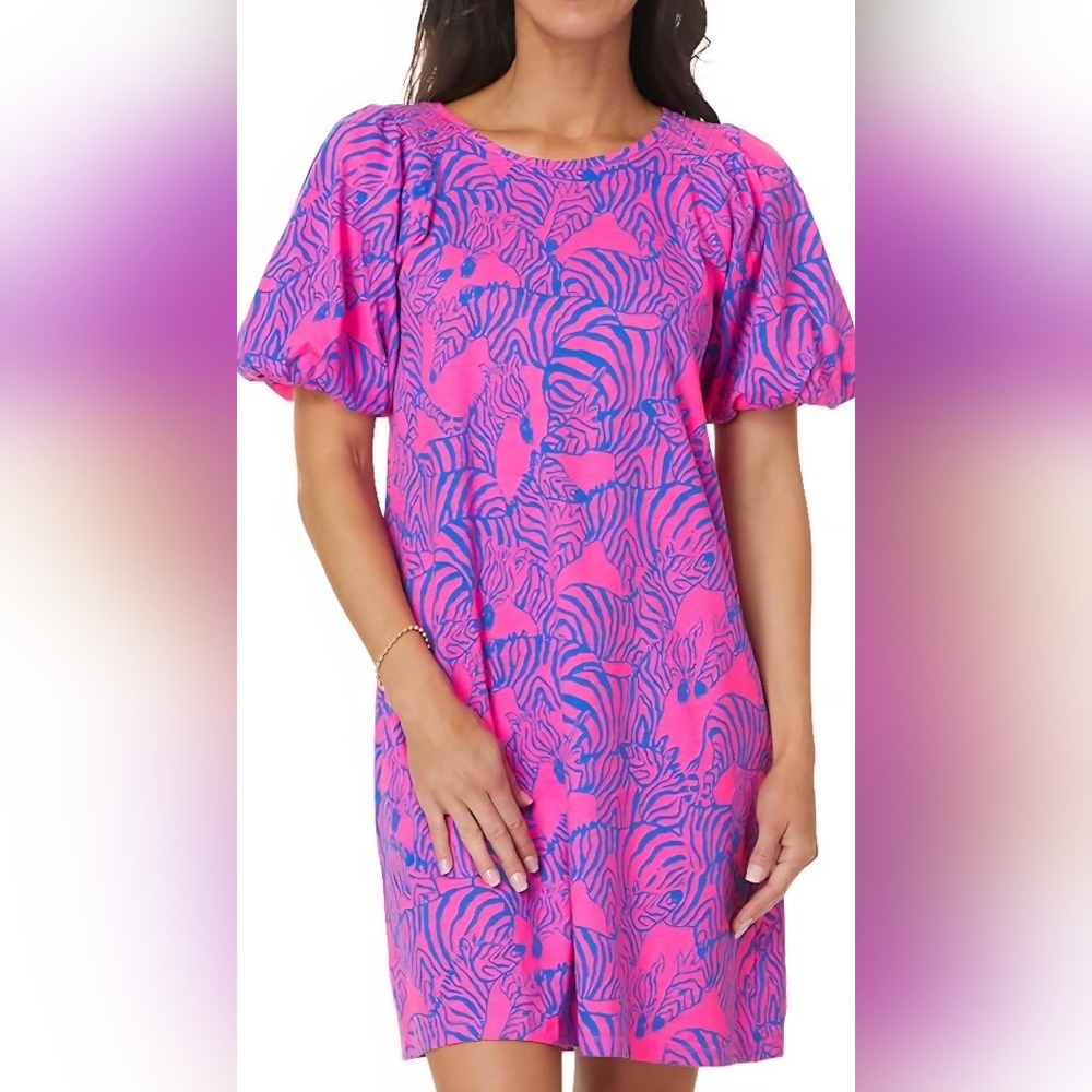 Lilly Pulitzer S Rosen Abstract Short Bubble Hem Sleeves T- Shirt Dress
